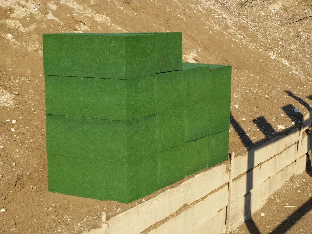 ECO-SHOOT 3 Green ECO-SHOOT modules placed side by side and stacked in a bulletproof barrier configuration