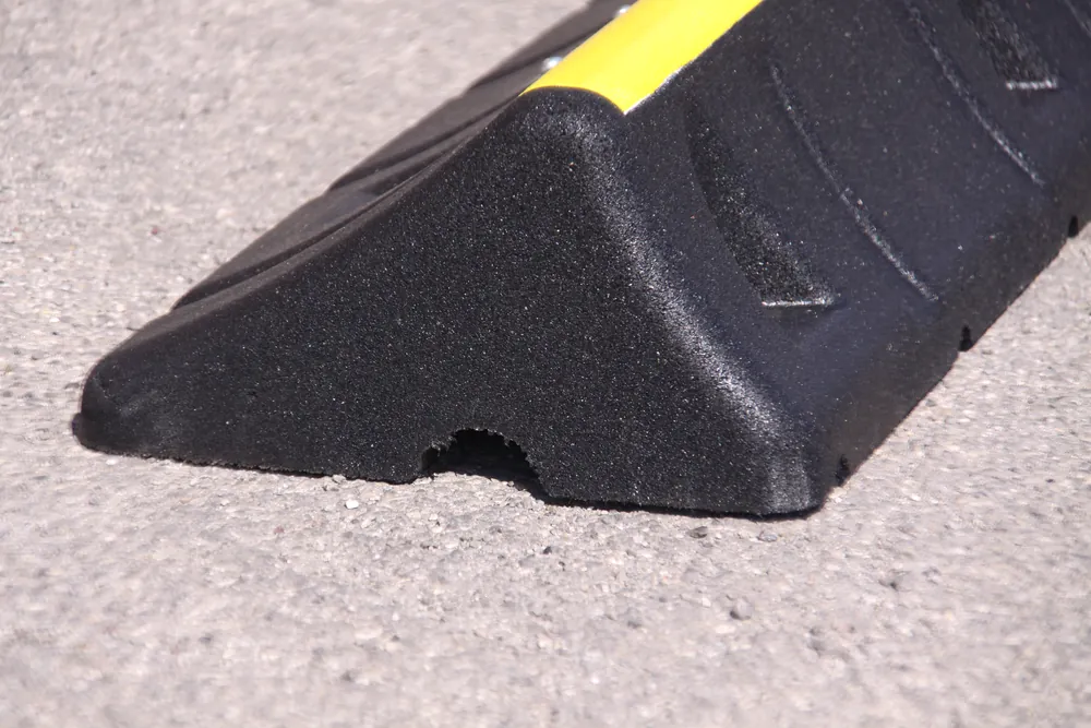 Close-up of the end and the lower section of the ECO-TRUCK STOP wheel stop